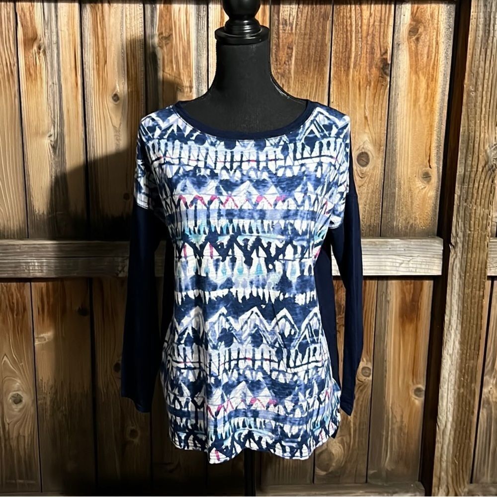 Chaps top cotton blend hi-lo navy blue white pink Large